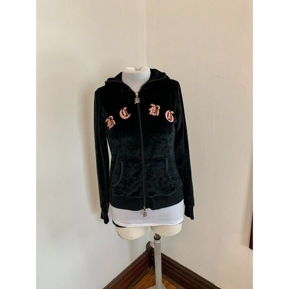 VTG Y2K BCBG MaxAzria Black Velour Rhinestone Track Suit L Hoodie Juicy Heart Lo - Picture 4 of 16